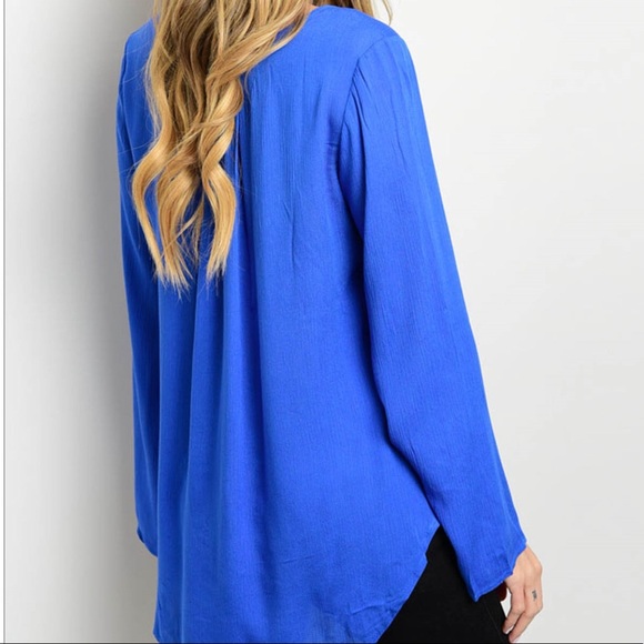 Blue Lace Long Sleeve Blouse - Picture 3 of 3
